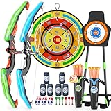 HYES 2 Pack Pfeil und Bogen Spielzeug für Kinder, Light Up Bogenschießen Set mit 29' Dart Board, Saugnapf Pfeile, Stehend Ziel, Score Ziele, Indoor Outdoor Geschenk für Jungen Mädchen 3-12 Jahre