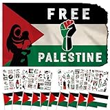 Funnlot Palästina Flagge 150 x 90cm,20 Stück Small Palestine Flag,120 Stück Palästina Sticker, Free Palestine Aufkleber für Laptop Gitarre Fahrrad