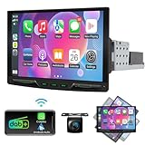 10,1 Zoll Einzel DIN Autoradio Android 13.0 mit 360-Grad-Drehung, drahtloser CarPlay- und Android Auto-Unterstützung, mit 8-Core 4+64GB/GPS-Navigation/DAB+/Bluetooth/WiFi, MIC/Rückfahrkamera