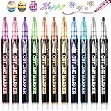 KFHENSOMR Outline Stifte 12 Farben Double Line Metallic Markers Glitzerstifte Selbstumreißende Metallic Marker Umrissmarker Stifte für die Gestaltung Ihrer eigenen Fotoalbum Gästebuch Scrapbook