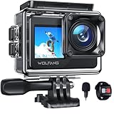 WOLFANG Action Cam 4K 20MP WiFi GA120, 40M wasserdichte Unterwasserkamera zum Schnorcheln, 170° Weitwinkel Dual Screen Vlogging Kamera mit EIS, externem Mikrofon, Fernbedienung