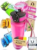 Funkelfuchs®- Trinkflasche für Kinder – 500ml, Pink – Kohlensäure geeignet - 100% auslaufsicher - Wasserflasche spülmaschinenfest - für Kindergarten, Einschulung, Schule, Sport