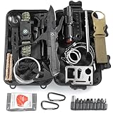 Graxury 14 in 1 Survival Kit Mehrzweck-Survival-Kit, Erste-Hilfe-Set für Outdoor-Sport, Camping, Bergsteigen, Feuerstein/Thermodecke/Pfeife