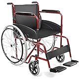 AIESI® Rollstuhl Faltbar leicht selbstfahrend für Behinderte und ältere Menschen AGILA BASIC, Feste Armlehnen und Fußstützen, Sicherheitsgürtel, Garantie 24 Monate