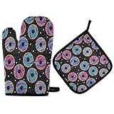 Ofenhandschuhe mit 1 Topflappen, H Galaxy Donuts und Sterne, Küchenhandschuhe, hitzebeständig zum Kochen, Grillen
