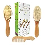 3PCS Baby-Haarbürste und Kammsatz für Neugeborene - Haarbürste aus Naturholz mit weichen Ziegenborsten für die Wiegenkappe - Perfektes Kopfhautpflegemittel für Säuglinge, Kleinkinder und Kinder