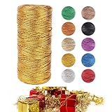 1,5mm Kordel Gold, 200m Kordelband Goldene Schnur Geschenkkordel Bastelschnur Goldenes Band zum DIY Bastelschnur für Weihnachten Dekoration Geschenkverpackung (Gold)