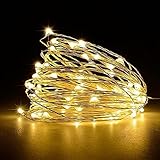 Jsdoin Lichterkette Draht,5m 50LEDs Lichterketten Batteriebetrieben, Klein Innen Lichterkette für Weihnachten, Schlafzimmer, Party, Hochzeit, Baumdekoration (Warmweiß, 1 Stück 5m50Led)