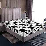 Homewish Fledermaus Spannbettlaken 90x200cm Gotische Halloween Spannbetttuch Cartoon Schwarze Weiße Fledermause Bettlaken für Kinder Erwachsene Gotische Checkered Halloween Laken Mikrofaser Raumdekor