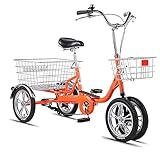 Dreirad-Fahrrad, Outdoor-Dreirad für Erwachsene, Singlespeed-Fahrrad, 14-Zoll-Cruise-Trike mit großem Korb, 4-Rad-Fahrräder für Freizeit, Einkaufen, Picknicks, Training, Herren- und Damenfahrräder,