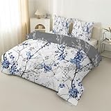 LSSLK Bettdecke 200x200cm, Wende Blaue PflaumenblüTe Steppdecke Ganzjahresdecke, Botanischer Zweig Bettdecken 4 Jahreszeiten, Weiche Bettdecke ohne Bezug Waschbar mit 2 Kissenbezüge