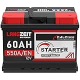 LANGZEIT lead acid, Autobatterie, Kompatibel mit PKW, 60AH 12V 550A/EN Starterbatterie +30% mehr Leistung ersetzt Batterie 55AH 53AH 54AH 56AH 61AH 62AH