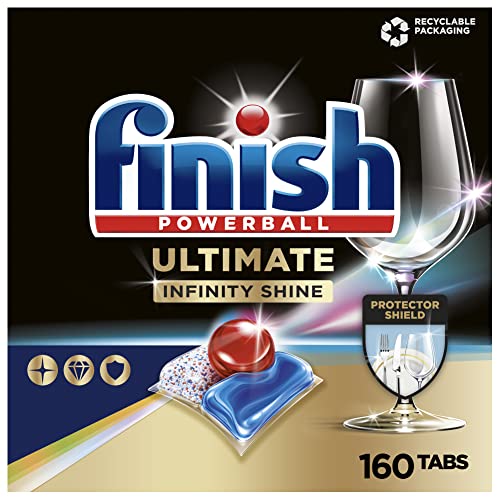 Finish Ultimate Infinity Shine Spülmaschinentabs – Geschirrspültabs für ultimative Reinigung, Fettlösekraft und Glanz mit Schutzschild – Gigapack mit 160 Tabs