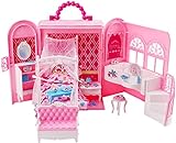 deAO Puppenhaus, Rosa Tragetasche Puppenhaus Klappbar Möbel Familie Spielzeug mit Schlafzimmer Bad, Tragbar Puppenhaus ca. 46 cm hoch mit Tragegriff (Puppe Nicht enthalten)