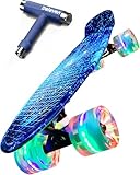 Deleven Skateboard mit LED Rollen, Skate Tool und ABEC 7 Lager - Kinder Erwachsene Anfänger - 56 cm