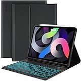 EasyAcc Tastatur Hülle Beleuchtet, Funktastatur mit Hülle für iPad Air 5 Generation 2022/iPad Air 4 Generation 2020 (10.9 Zoll), Bluetooth QWERTZ Tastatur, Schwarz