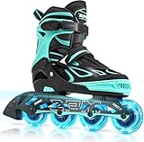 2PM SPORTS Verstellbar Inliner für Kinder Mädchen Jungen, Inline Skates Rollschuhe für Damen Herren Größe 30-33 34-37 38-41 42-44 (Green M)