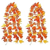 2er-Pack Herbstgirlande mit Ahornblatt-Hängerankengirlande, künstliche Herbstgirlande, Thanksgiving-Dekoration für Zuhause, Hochzeit, Party, Weihnachten Japan Dekoration Außen (Orange, One Size)