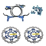 Zoom Hydraulische Scheibenbremsen Mountainbike Sets MTB vorne & hinten Set mit schwimmendem Scheibenbrems-Rotor 160 mm & farbige Schrauben (blau)
