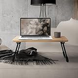 ML-Design Laptoptisch fürs Bett/Sofa, Holzoptik 60x40cm, Betttisch klappbar, Notebook Tisch mit 4 USB Ladeanschluss, Schublade, USB-Lampe, Lüfter, Tablet Ständer, Getränkehalter, Laptopständer Lapdesk