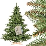 FairyTrees Weihnachtsbaum künstlich 180cm NORDMANNTANNE mit Christbaum Holzständer | TESTSIEGER Tannenbaum künstlich mit grünem Stamm | Made in EU