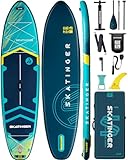 Skatinger Super breites aufblasbares Stand Up Paddle Board, Ultra-stabiles, breites SUP für 2 + 1 Personen/Familie/große Größe mit Schultergurt, 100 l Rucksack, Rundum-Sup-Board, US-Flosse