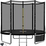 TRIUMPHKEY Trampolin Outdoor Kinder Ø 183/228/305/366/427 cm, Gartentrampoline Indoor Kindertrampolin Komplettset mit Sicherheitsnetz, Leiter, Randabdeckung, Belastbarkeit 50 kg Schwarz
