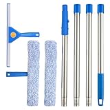 1,5m Fensterreiniger mit Langem Griff, 35cm Fensterabzieher und 38cm Fensterwischer als Kombi-Set, Profi Fensterreinigungsset Glaswischer für Glas Fenster Putzen, Dusche und Glastür Reinigung