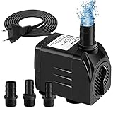 Awroutdoor Wasserpumpe Tauchpumpe, 1800L/H Aquariumpump für Teich Brunnen Aquarium Garten, Submersible Pumpe 3 Düse 13mm-16mm-19mm, Kabel1.9m(25W)