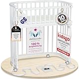 babybay Boxspring Beistellbett aus massivem Buchenholz/kompakt & verwandelbar/Kinderbett Höhe stufenlos verstellbar/mitwachsendes Babybett (weiß lackiert) / inkl. Matratze, Gitter, Rollen