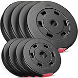 Hop-Sport Hantelscheiben Set 30 kg (4x2.5kg, 4x5kg) Kunststoff, Gewichtsplatten mit 31mm Lochdurchmesser, ideal für Standard 30mm Langhantelstangen, Robuste Gewichtsscheiben für Krafttraining