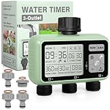 AQXONG Automatischer Bewässerungstimer, Gartenbewässerungstimer mit LCD Display, 3 Strecken Wasserhahn Timer anschließen, Kindersicherungsmodus, Verzögerte Bewässerung Nach Regen, IPX5 Wasserdicht