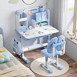 nawoefii Kinderschreibtisch höhenverstellbar, Kinderschreibtischstuhl, Kinderschreibtisch, Schreibtischstuhl für Kinder, mit Buchständer, Fußpedal, 115 x 80 x 50cm (Blau)