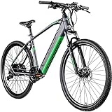 ZÜNDAPP E Bike Mountainbike 29 Zoll Damen Herren 170-190 cm | Elektro Fahrrad 24 Gänge hydraulische Scheibenbremse | E-Bike Elektrofahrrad MTB Ebike Pedelec Z808 (schwarz/grün, 48 cm)