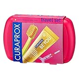 Curaprox Travel-Set Rot- Zusammensteckbare Reisezahnbürste CS 5460 + «Be You»-Reisezahnpasta + 2 Interdentalbürsten CPS prime 07 und 09 - Reise-Zahnpflege-Set 9,5 cm x 6 cm