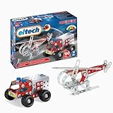 eitech 00080 Metallbaukasten - Feuerwehr-Set, Baukasten Feuerwehrauto und Hubschauber, 190 Bauteile für Kinder ab 8 Jahren