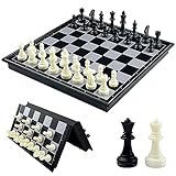 Fousenuk Schachbrett Magnetisch, Einklappbar Schachspiel Hochwertig, Reiseschach Figuren, Chess Board, Schachset, Schachfiguren für Kinder und Erwachsene 25 × 25 cm Schwarz/Weiß