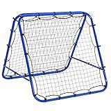 HOMCOM Fußball Rebounder Kickback Tor Rückprallwand Netz beidseitiger Rückprall Verstellbar in 5 Stufen Stahl Blau 100 x 95 x 90 cm