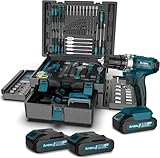 Werkzeugkoffer 255 tlg mit Akkuschrauber 21V - Sundpey Akkuschrauber Set mit 2 * 2000mAh Akku Werkzeugkoffer Gefüllt für Haus-/Autoreparaturen Werkzeugkasten Aufbewahrungskoffer mit Schublade