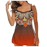 riou Zweiteiliger Tankini für Damen, Blumenmuster, elegant, Push-Up-Badeanzug, Bikini, Übergrößen, Grün S