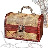Holdes Holzbox, Schatztruhe aus Holz – kleine Aufbewahrungsbox aus Holz mit Schloss und Griff – kleine Truhe für Schmuck Souvenirs und Innendekoration, Schatzkiste, Aufbewahrungsbox