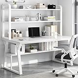 Moderner Computertisch mit Ablagen und Bücherregal – Stabiler Metallrahmen, einfaches Schreiben und Lernen, Arbeitsplatz für Zuhause, Büro, platzsparendes Design