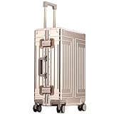 VALCLA Reisekoffer Koffer aus Aluminium-Magnesiumlegierung, Trolley-Koffer, Aluminiumrahmen, geräuscharm, Anti-Fall-Koffer mit Universalrädern Weichschalenkoffer(Gold,20in)