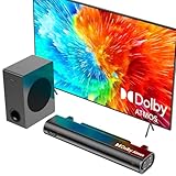 Hiwill Soundbar für TV Geräte mit Dolby Atmos, 200W Spitzenleistung TV Soundbar mit Kabelgebunden Subwoofer, Bluetooth 5.3 Lautsprecher für Fernseher, einstellbare Höhen und Bässe, HDMI eARC/Opt/AUX