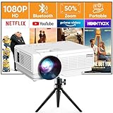 Mini Beamer mit Stativ, YOOYAA Bluetooth Beamer Full HD 1080P, Tragbar Video Projektor mit 50% Zoom, Outdoor/Heimkino Beamer für Handy Phone, Kompatibel mit Smartphone/HDMI/USB/Fire TV Stick