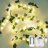 KASZOO Efeu Lichterkette, 10M Efeu Künstlich mit 100 LED-Licht Batterie Lichterkette, Fake Efeu Girlande Lichterkette Efeu für Hochzeit Party Garten Wohnung Balkon