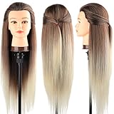 DanseeMeibr Trainingsköpfe 100% von dem Hochtemperaturfaser Haar Hairdressing Cosmetology Mannequin Frisierkopf Übungskopf mit Halterung+ DIY Haare Frisuren Set