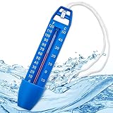 Hecht bruchsicheres Wasserthermometer für Pool, Badewanne, Schwimmbad und Teich – schwimmendes Thermometer mit praktischer Schnur für Innen und Außen - Thermometer Pool