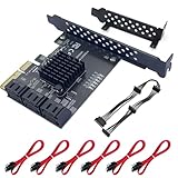 PCIe-SATA-Karte 6 Ports, 6 Gbit/s 4X SATA 3.0 PCIe-Karte, PCIe-zu-SATA-Controller-Erweiterungskarte Non-Raid mit 6 SATA Kabeln Low Profile Halterung, Plug-and-Play-Windows, Linux-System ASM1166-Chip