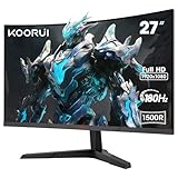 KOORUI 27 Zoll Curved Gaming Monitor, 180Hz FHD PC Bildschirm 1500R, Adaptive Sync DCI-P3 90%, VESA 100x100mm HDMI 2.0/DP 1.2, Schwarz 27E6CA